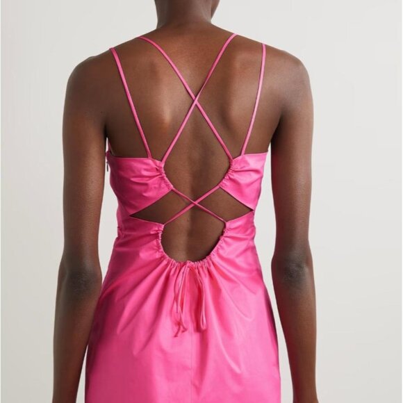 Frame Womens Tie Back Mini Dress Sleeveless Strappy Straight Neck Hot Pink Sz M - Picture 2 of 8